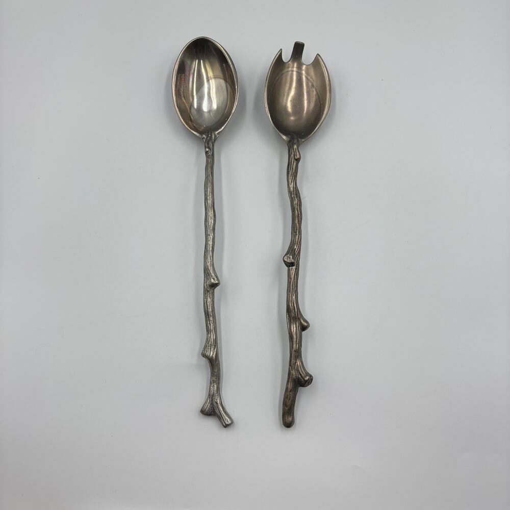 Mariposa Coral Salad Servers Serving Spoons Set Silver Tone
